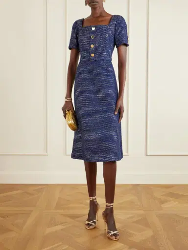 Carolina Herrera Belted Metallic Cotton-blend Tweed Midi Dress | Thumbnail 2