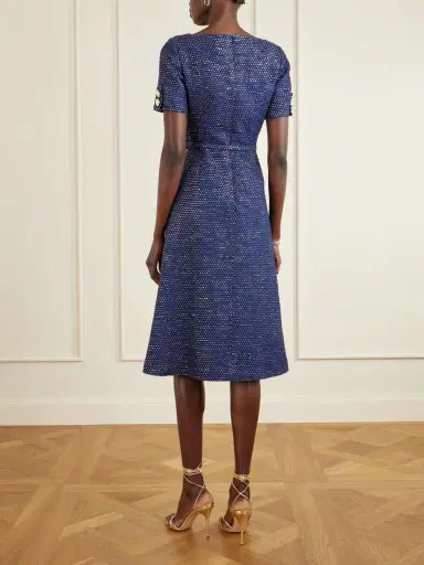 Carolina Herrera Belted Metallic Cotton-blend Tweed Midi Dress | Thumbnail 3