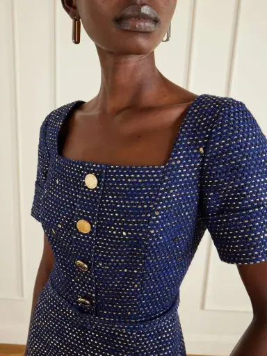 Carolina Herrera Belted Metallic Cotton-blend Tweed Midi Dress | Thumbnail 4