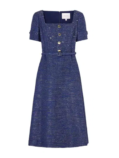 Carolina Herrera Belted Metallic Cotton-blend Tweed Midi Dress | Thumbnail 1