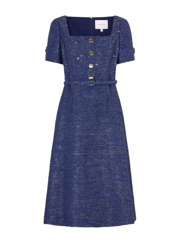 Belted Metallic Cotton-blend Tweed Midi Dress