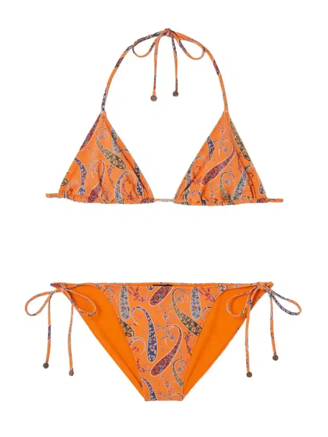 Embellished Paisley-print Triangle Bikini