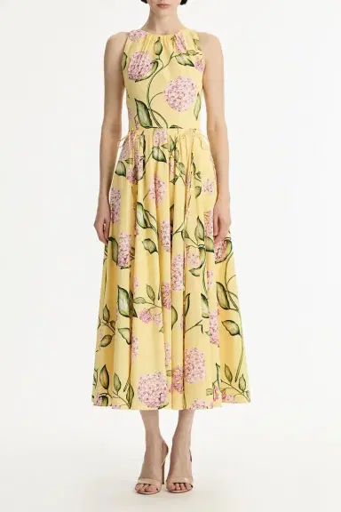 Oscar de la Renta Sleeveless Floral Tie Waist Day Dress | Thumbnail 2