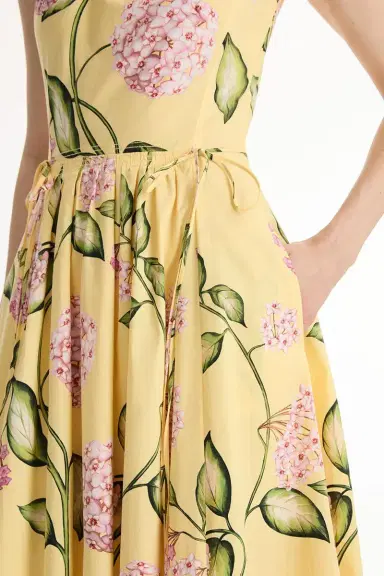 Oscar de la Renta Sleeveless Floral Tie Waist Day Dress | Thumbnail 3