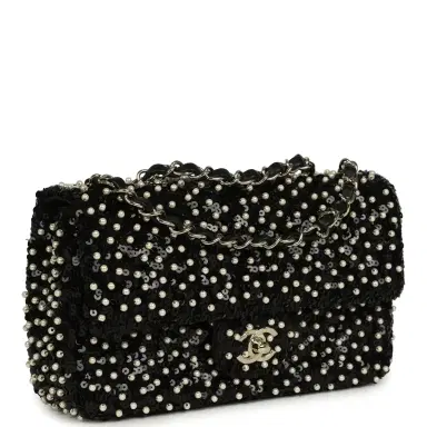 Chanel Chanel Small Pearl Beaded Flap Bag Black and White Sequins Light Gold Hardware | Thumbnail 2 Chanel Chanel Small Pearl Beaded Flap Bag Black and White Sequins Light Gold Hardware | Thumbnail 2