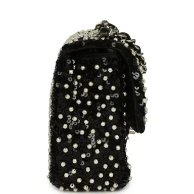 Chanel Chanel Small Pearl Beaded Flap Bag Black and White Sequins Light Gold Hardware | Thumbnail 3 Chanel Chanel Small Pearl Beaded Flap Bag Black and White Sequins Light Gold Hardware | Thumbnail 3