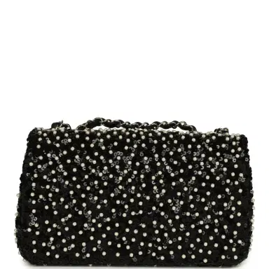 Chanel Chanel Small Pearl Beaded Flap Bag Black and White Sequins Light Gold Hardware | Thumbnail 4 Chanel Chanel Small Pearl Beaded Flap Bag Black and White Sequins Light Gold Hardware | Thumbnail 4