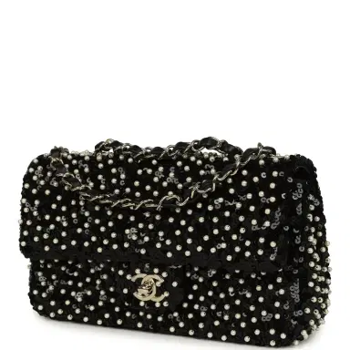 Chanel Chanel Small Pearl Beaded Flap Bag Black and White Sequins Light Gold Hardware | Thumbnail 5 Chanel Chanel Small Pearl Beaded Flap Bag Black and White Sequins Light Gold Hardware | Thumbnail 5
