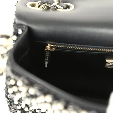 Chanel Chanel Small Pearl Beaded Flap Bag Black and White Sequins Light Gold Hardware | Thumbnail 10 Chanel Chanel Small Pearl Beaded Flap Bag Black and White Sequins Light Gold Hardware | Thumbnail 10