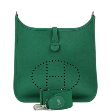 HERMÈS Hermes Evelyne III PM Vert Vertigo Clemence Palladium Hardware | Thumbnail 1 HERMÈS Hermes Evelyne III PM Vert Vertigo Clemence Palladium Hardware | Thumbnail 1