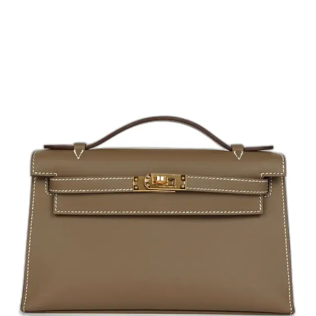 Hermes Kelly Pochette Etoupe Swift Gold Hardware