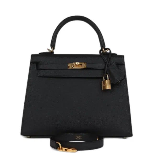 Hermes Kelly Sellier 25 Black Epsom Gold Hardware