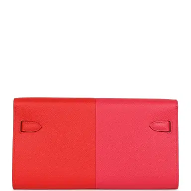 HERMÈS Hermes Kelly Wallet To Go Casaque Rouge De Coeur, Rose Extreme and Bleu Zanzibar Epsom Palladium Hardware | Thumbnail 4 HERMÈS Hermes Kelly Wallet To Go Casaque Rouge De Coeur, Rose Extreme and Bleu Zanzibar Epsom Palladium Hardware | Thumbnail 4