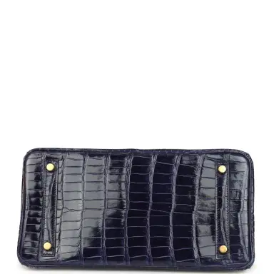 HERMÈS Pre-owned Hermes Birkin 30 Bleu Encre Shiny Porosus Crocodile Gold Hardware | Thumbnail 6