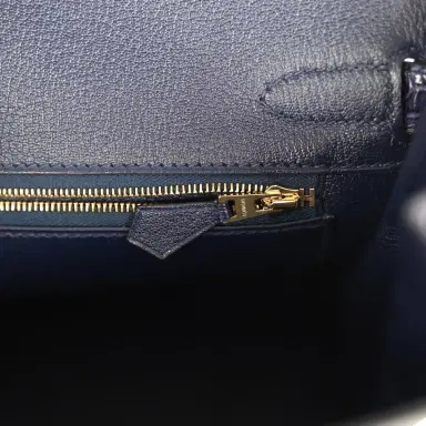 HERMÈS Pre-owned Hermes Birkin 30 Bleu Encre Shiny Porosus Crocodile Gold Hardware | Thumbnail 9