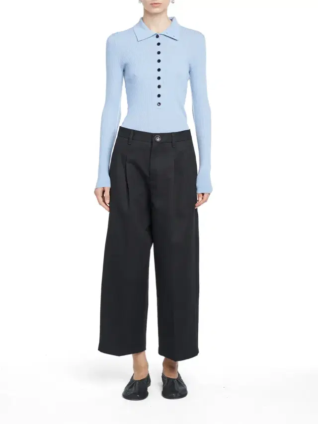 Maria McManus Merino Wool Long Sleeve Tiny Button Polo