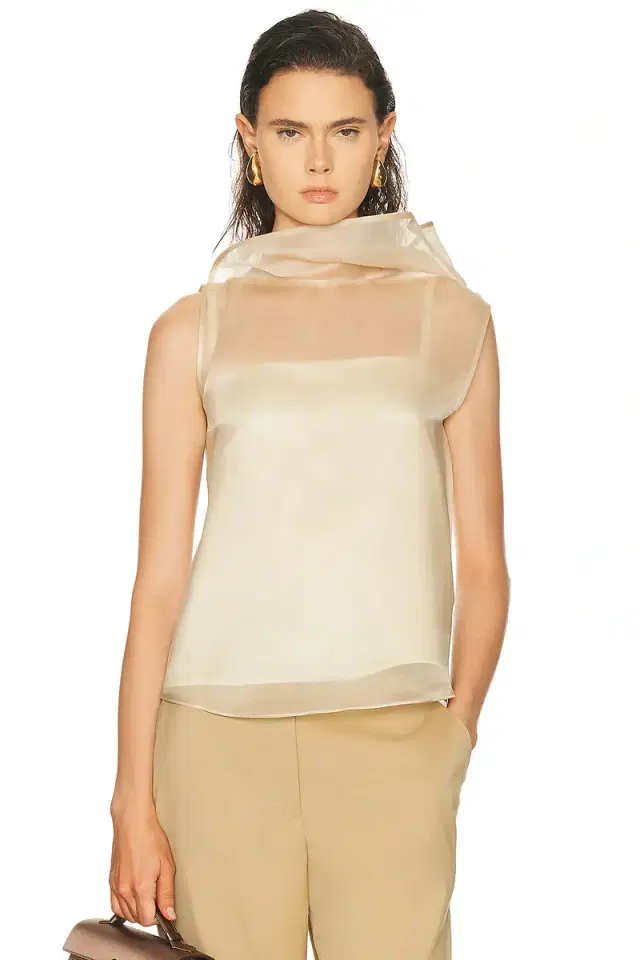 SEV High Neck Organza and Satin Lining Colum Top