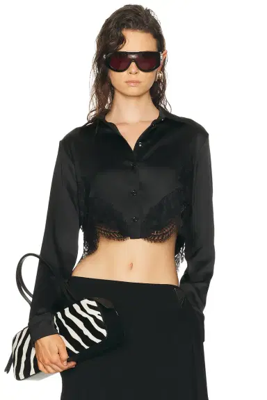 Versace Long Sleeve Satin Blouse | Thumbnail 1