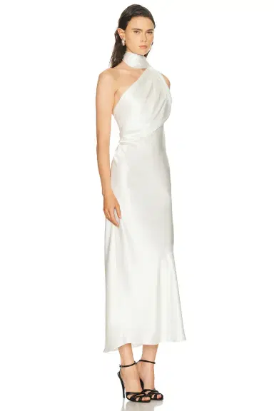 SEV Draped Scarf Neck Satin Dress | Thumbnail 2