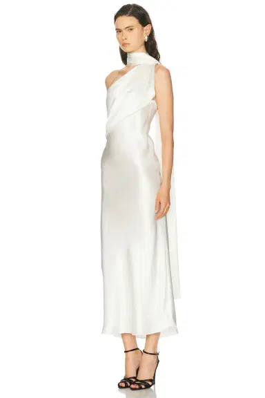 SEV Draped Scarf Neck Satin Dress | Thumbnail 3