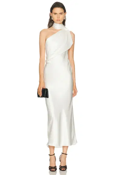 SEV Draped Scarf Neck Satin Dress | Thumbnail 1