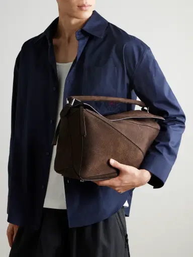 Loewe Puzzle Edge Large Logo-Debossed Nubuck Messenger Bag - Men | Thumbnail 2