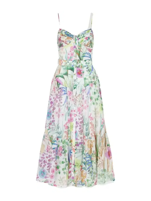 Charo Ruiz Cael Pleated Paneled Floral-print Cotton-blend Voile Midi Dress