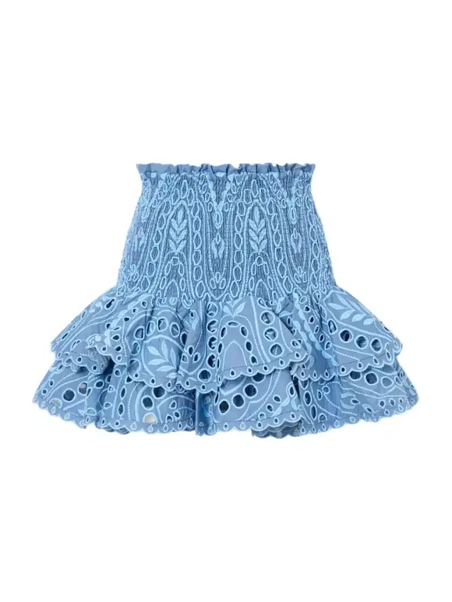 Nerissa Tiered Shirred Broderie Anglaise Cotton-blend Mini Skirt