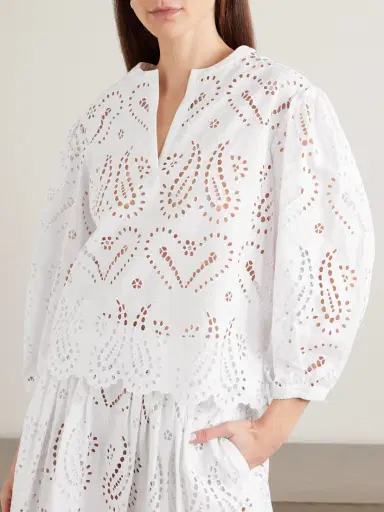Etro Scalloped Broderie Anglaise Cotton-blend Poplin Blouse | Thumbnail 3 Etro Scalloped Broderie Anglaise Cotton-blend Poplin Blouse | Thumbnail 3