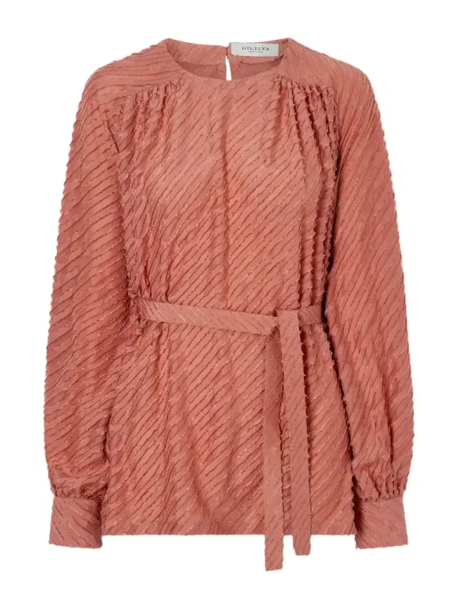 Tea Belted Frayed Silk Blouse