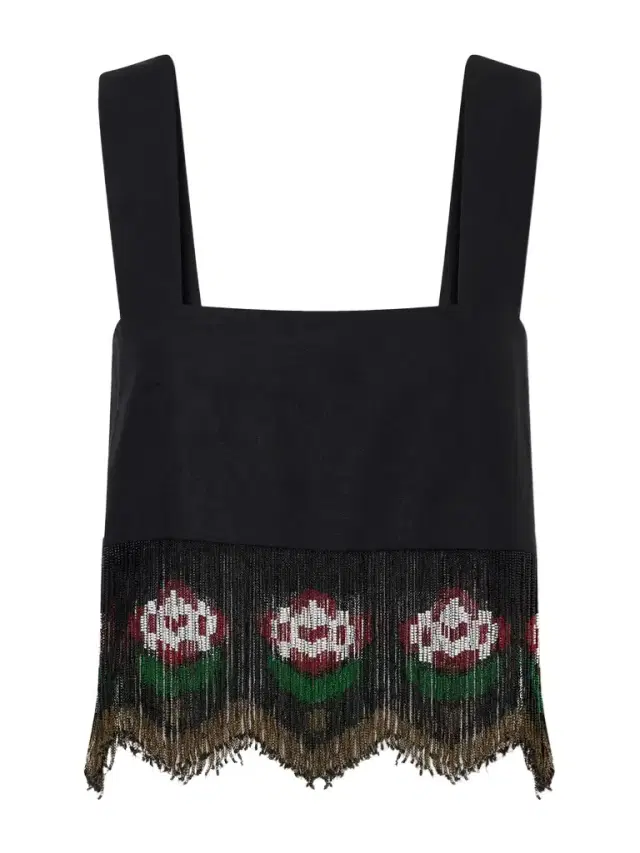 Mia Cropped Bead-embellished Fringed Silk Top