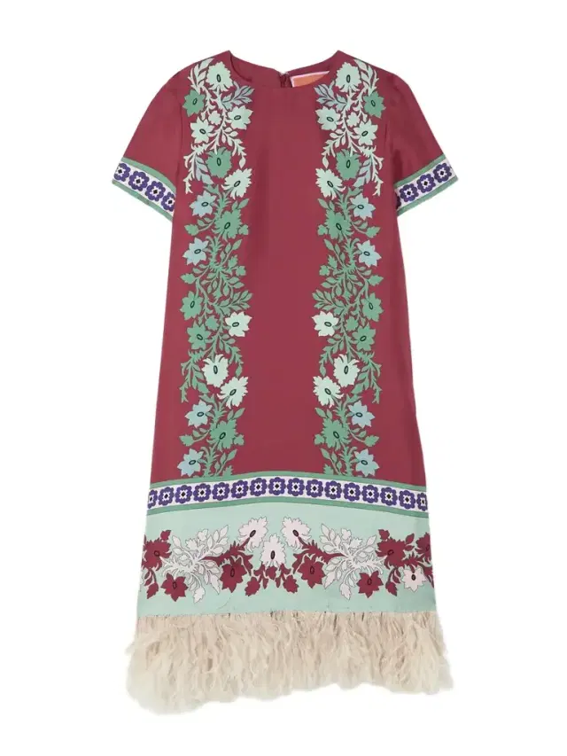 Swing Feather-trimmed Printed Silk-twill Mini Dress