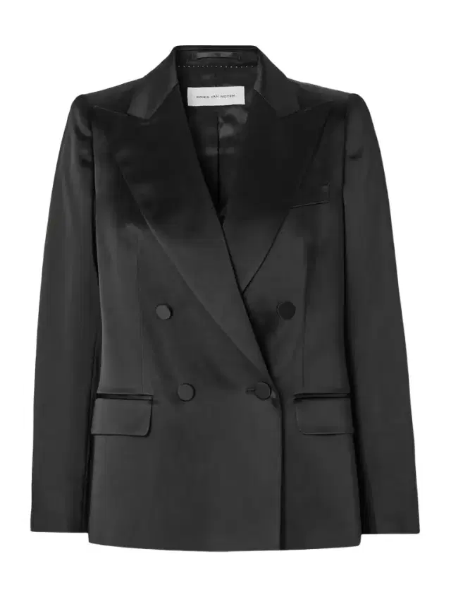Double-breasted Washed Cotton-blend Satin Blazer