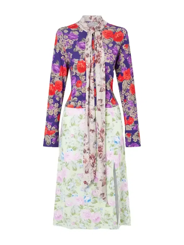Scarf-detailed Floral-print Crepe Midi Dress