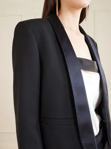 Tom Ford Cropped Silk Satin-trimmed Grain De Poudre Wool Blazer | Thumbnail 4 Tom Ford Cropped Silk Satin-trimmed Grain De Poudre Wool Blazer | Thumbnail 4