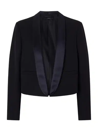 Tom Ford Cropped Silk Satin-trimmed Grain De Poudre Wool Blazer | Thumbnail 1 Tom Ford Cropped Silk Satin-trimmed Grain De Poudre Wool Blazer | Thumbnail 1