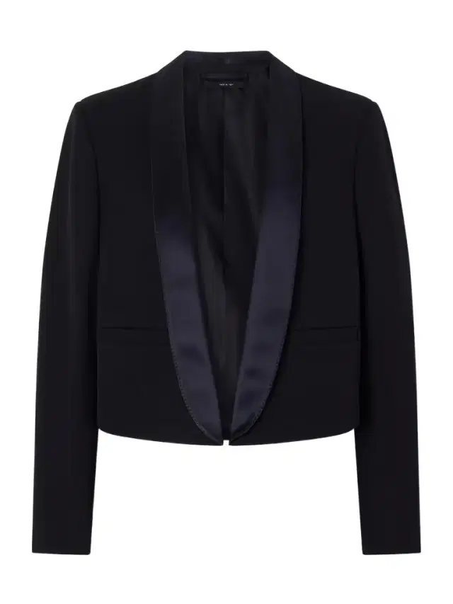 Cropped Silk Satin-trimmed Grain De Poudre Wool Blazer
