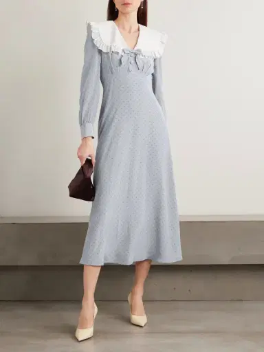 Alessandra Rich Bow-embellished Ruffled Polka-dot Silk Crepe De Chine Midi Dress | Thumbnail 2