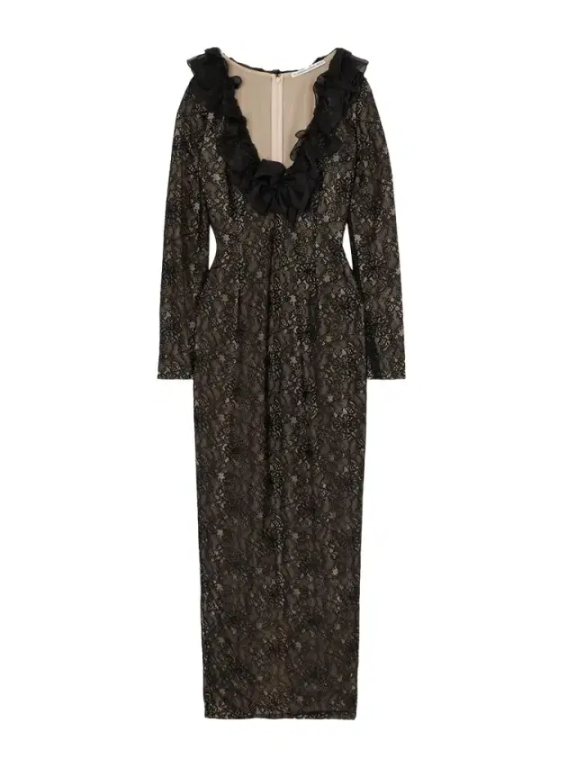Bow-embellished Ruffled Silk Organza-trimmed Lace Midi Dress
