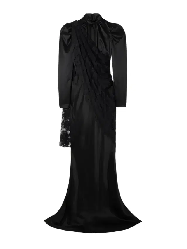Cape-effect Lace-trimmed Silk-satin Gown