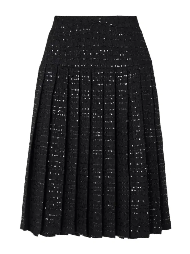 Sequin-embellished Pleated Tweed Midi Skirt
