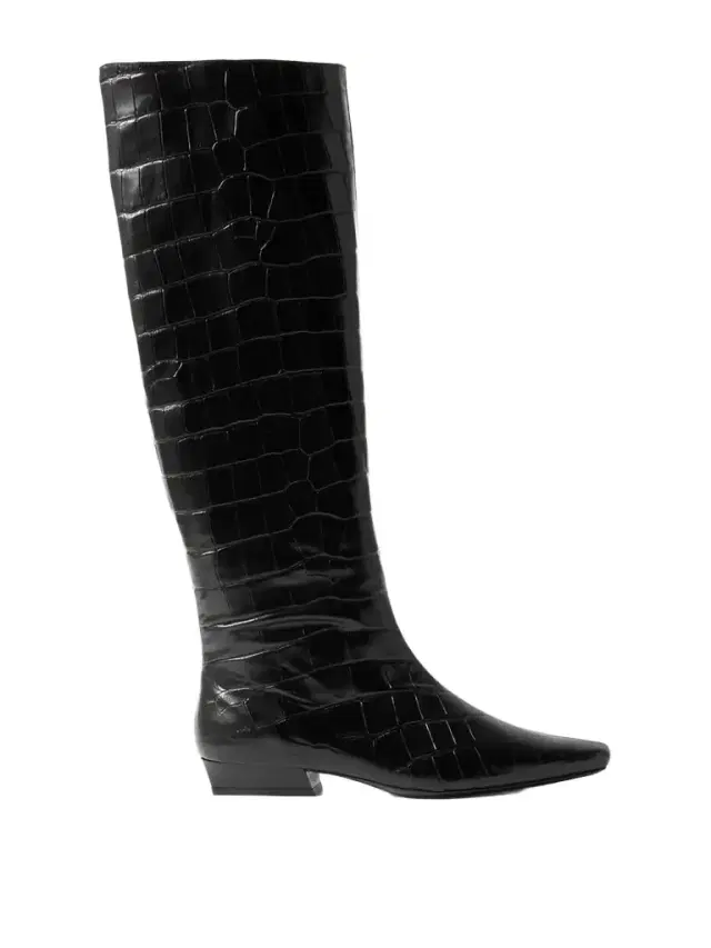 Wally Croc-effect Leather Knee Boots