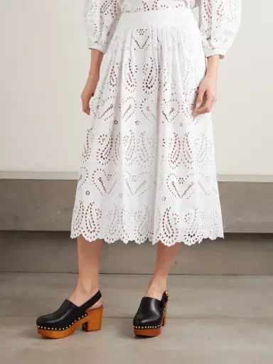 Etro Pleated Scalloped Broderie Anglaise Cotton-blend Poplin Midi Skirt | Thumbnail 3 Etro Pleated Scalloped Broderie Anglaise Cotton-blend Poplin Midi Skirt | Thumbnail 3