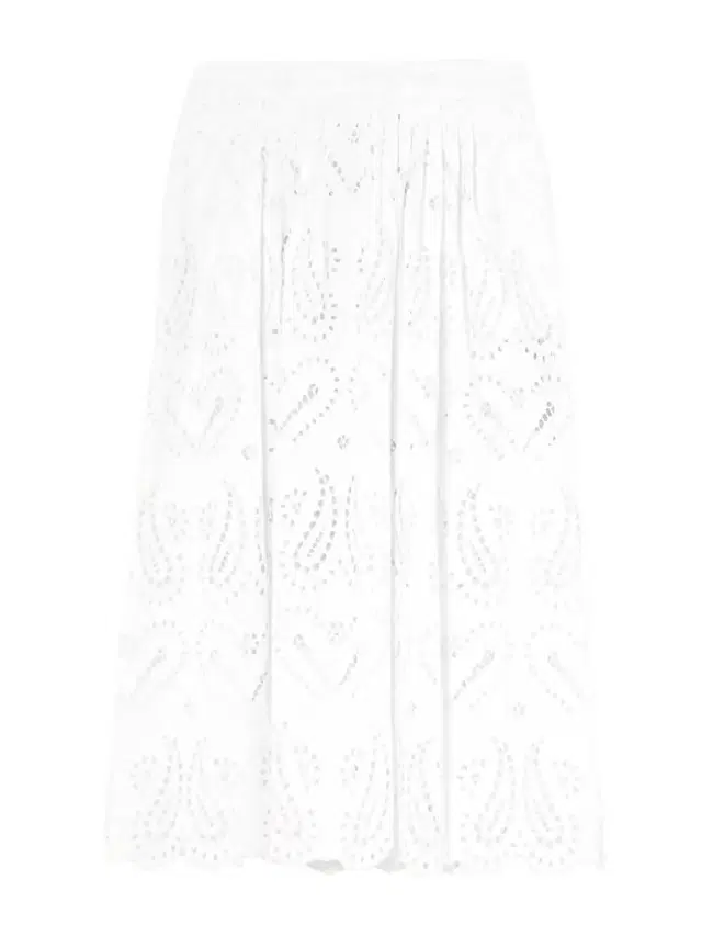 Pleated Scalloped Broderie Anglaise Cotton-blend Poplin Midi Skirt