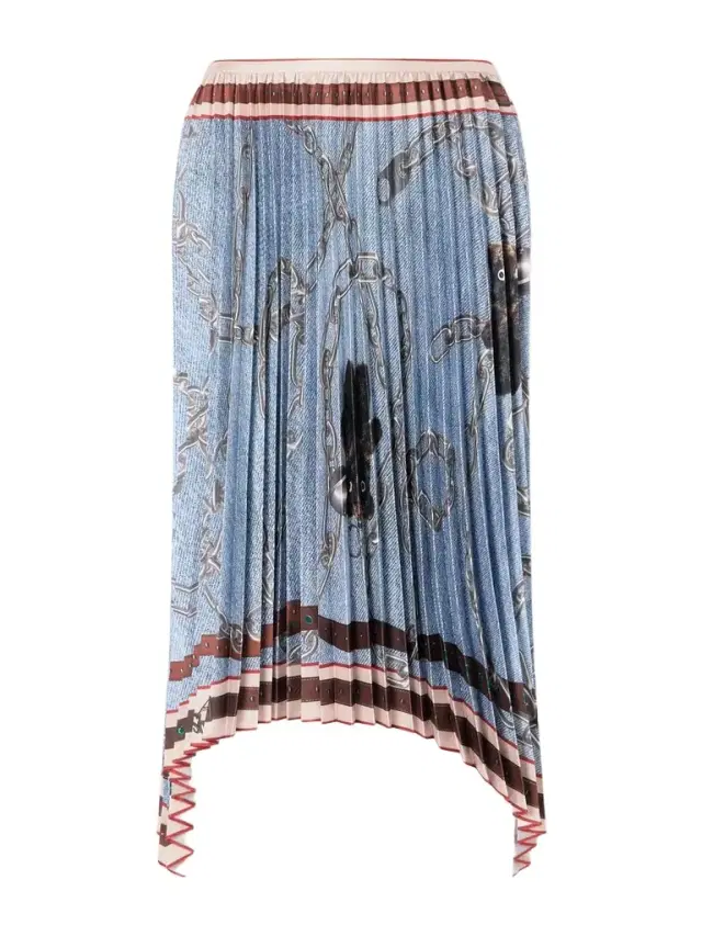 Pleated Printed Satin Midi Skirt