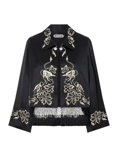 BODE Phantasm Fringed Embroidered Silk-satin Jacket | Thumbnail 1 BODE Phantasm Fringed Embroidered Silk-satin Jacket | Thumbnail 1