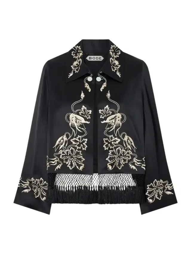 Phantasm Fringed Embroidered Silk-satin Jacket