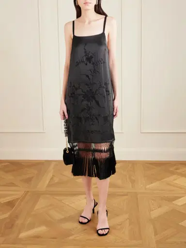 BODE Fringed Embroidered Silk-satin Midi Dress | Thumbnail 2