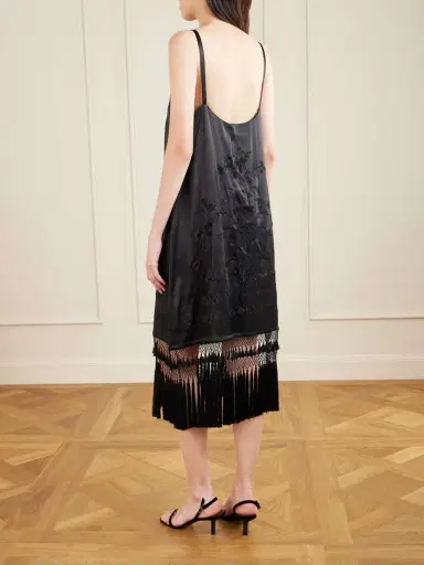 BODE Fringed Embroidered Silk-satin Midi Dress | Thumbnail 3