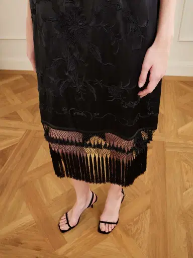 BODE Fringed Embroidered Silk-satin Midi Dress | Thumbnail 5